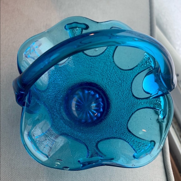 Art glass blue basket bowl - Picture 4 of 6